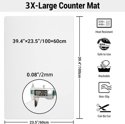 Ewen 35.6x23.5in 2mm Silicone Mats for Kitchen Counter, Thick Heat Resistant Silicone Mat, Extra Large Non-Stick Pastry Mat Glass Top Stove Cover Countertop Protector for Baking Coffee Bar Translucent