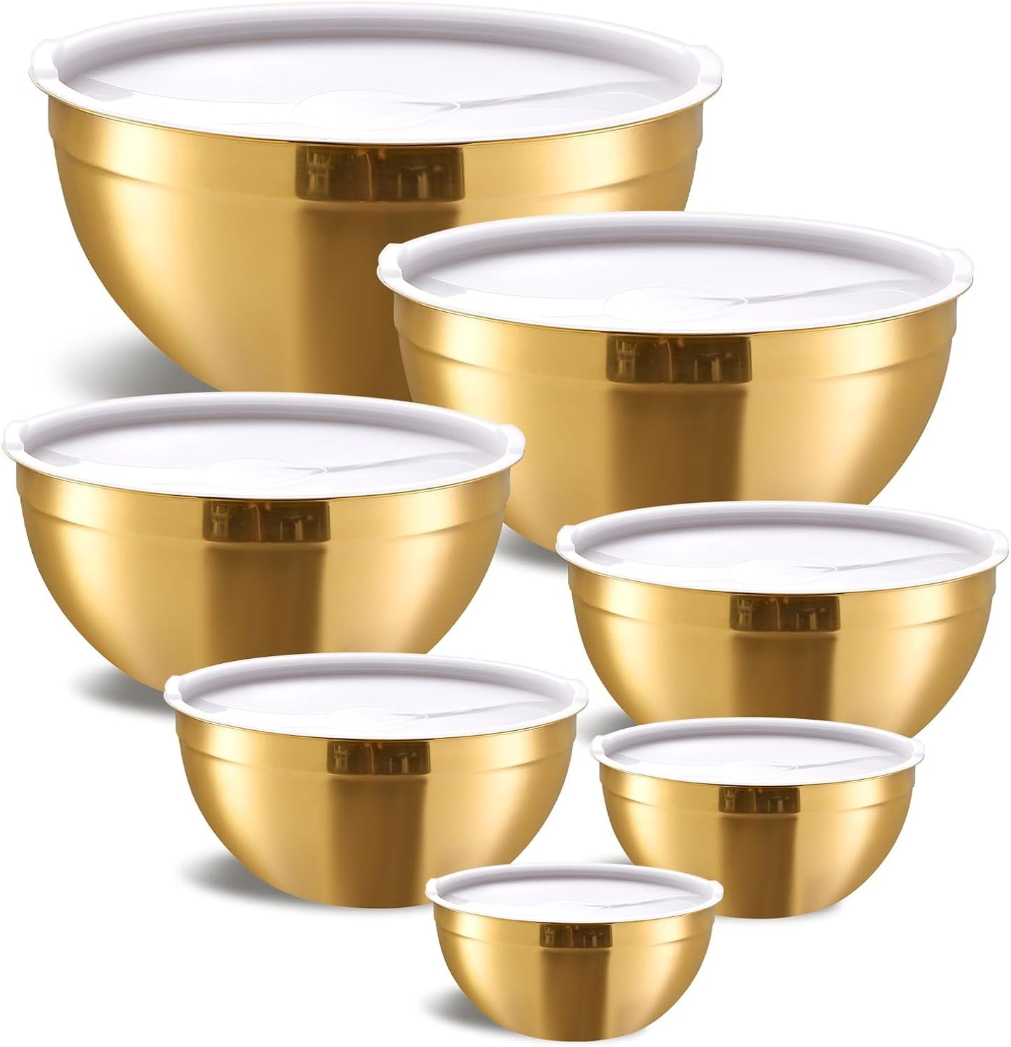 Colorful Mixing Bowls with Airtight Lids, Stainless Steel Nesting Mixing Bowls Set of 7, Ideal for Baking, Prepping and Serving Food, Size 7, 3.6, 2.7, 2.1, 1.5, 1.1,0.8 QT, Stackable Design