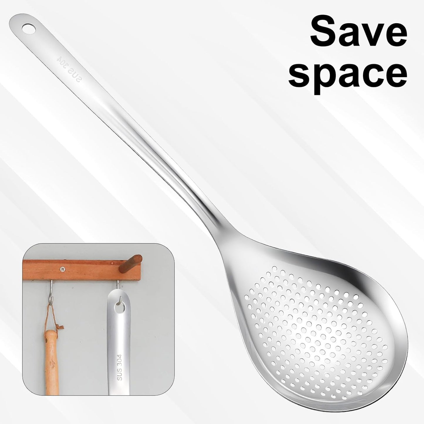 14.2 Inch Large Stainless Steel Skimmers Ladle Spoon Spider Strainer, Skimmer Slotted Spoon, Skimmer Spoons with Hanging Holes for Kitchen Cooking, Frying and Draining