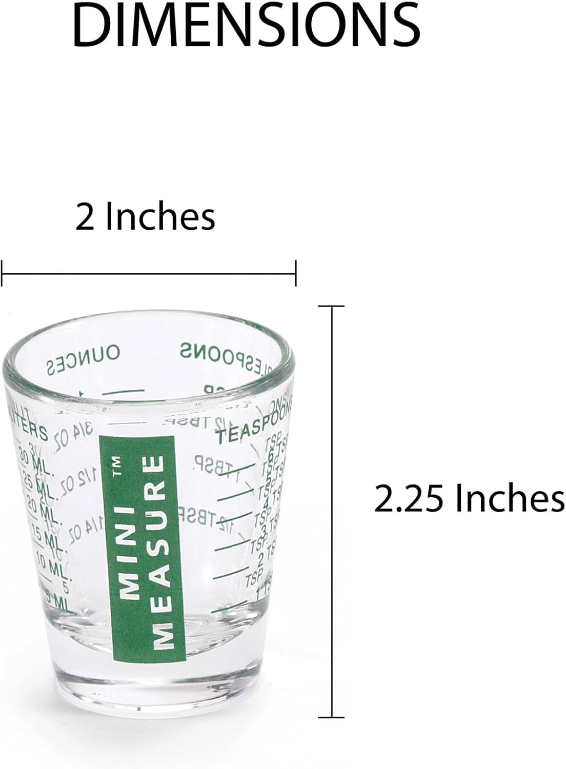 Kolder Mini Measure Heavy Glass, 20-Incremental Measurements Multi-Purpose Liquid and Dry Measuring Shot Glass, White