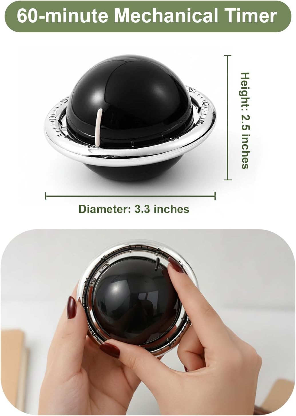 Kitchen Timer for Cooking, 60 Minutes Mechanical Timer - No Batteries Required, Stainless Steel Egg-Shape Cute Countdown Clock for Cooking, Learning, Exercises, Gaming