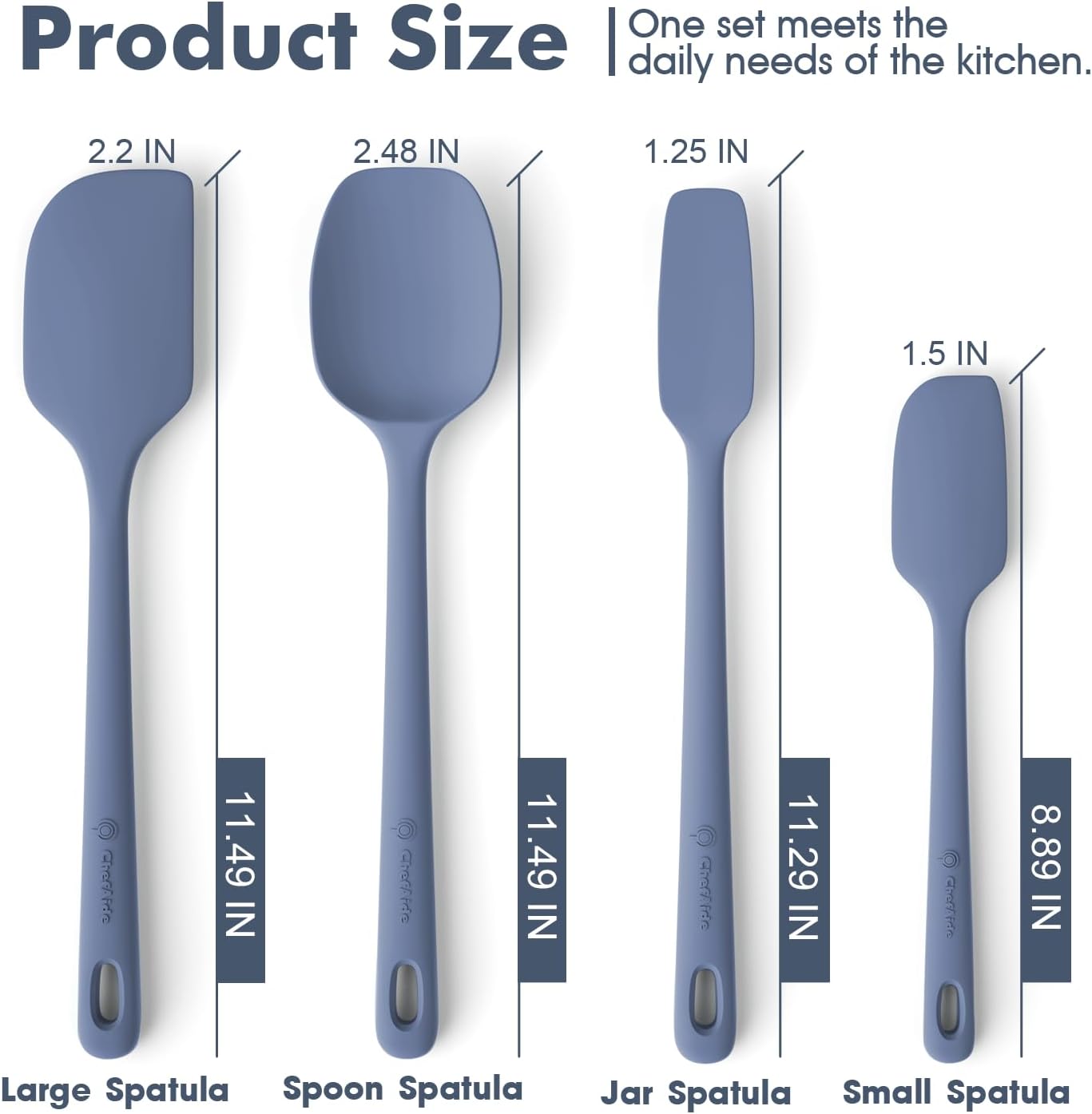 ChefAide 5 Pieces Silicone Spatula Set, Food Grade Rubber Spatula, Upgrade Strong Handle with Ergonomic Grip, Heat Resistant Up to 600°F for Nonstick Cookware, Cooking