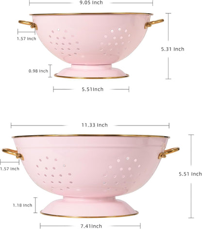 Metal Colander Set of 2, Strainer Basket with Handles perfect for Spaghetti, Pasta, Berry, Vegetable, Fruit, Solid Base Powder Coated Self-draining Kitchen Colander Bowel, 3.5 & 5 Qt, Matte Black