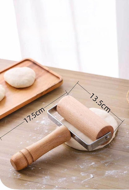 Stainless Steel & Beechwood Rolling Pin with Adjustable Thickness - Ergonomic Dumpling/Pasta Maker、Pizza, Kitchen Tool for Home Chefs, Dishwasher Safe & Rustproof Design (T)