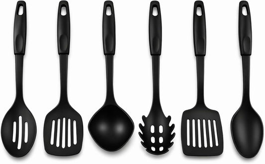 Chhabi 6-Piece Silicone Cooking Utensils Set, Black Nonstick Kitchen Tools, Heat Resistant 446°F, BPA-Free & Non-Toxic, Dishwasher Safe, Durable X Size for Everyday Kitchen Use