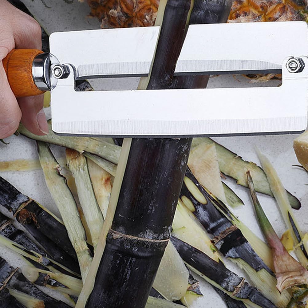 BESTonZON Pineapple Knife Peeler with Wooden Handle Stainless Steel Sugar Cane Cutter Fruit Peeling Knife for Kitchen Use 10.2 Inch