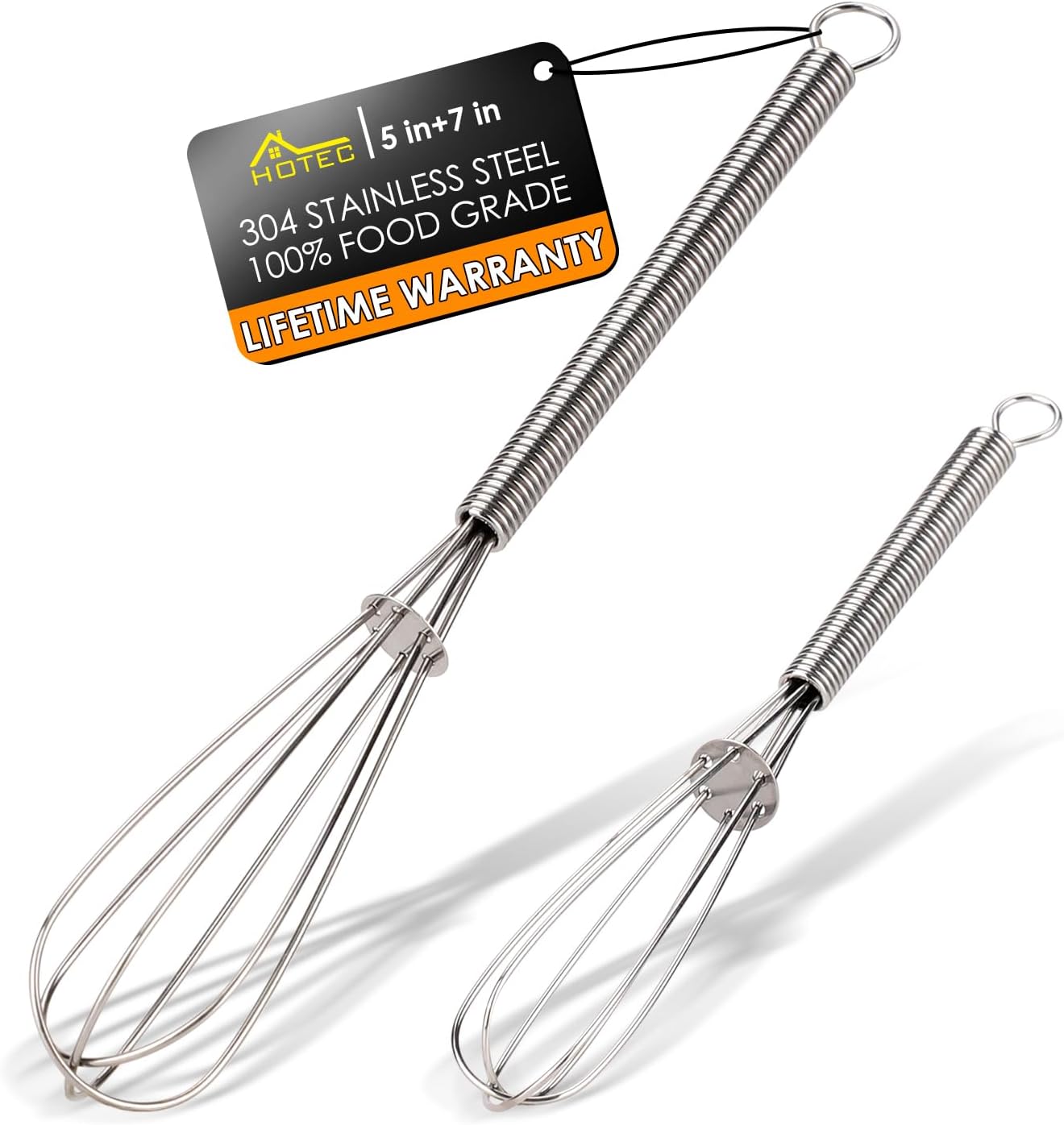 HOTEC 5 & 7 Inch Mini Whisks Anti-Rust 304 Stainless Steel Small Whisk for Cooking, Baking, Mixing Ingredients & Deep Containers