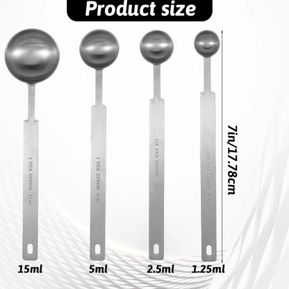 4 Pcs Long Handle Measuring Spoons Set Stainless Steel Measuring Spoon Set Metal Coffee Scoop Tablespoon Teaspoon for Liquid Solid Powder Ingredients (1/4 tsp, 1/2 tsp, 1 tsp, 1 tbsp)