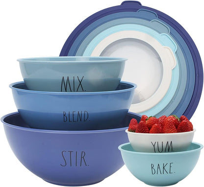 Rae Dunn Mixing Bowls with Lids - 10 Piece Plastic Nesting Bowls Set includes 5 Prep Bowls and 5 Lids (Sage)