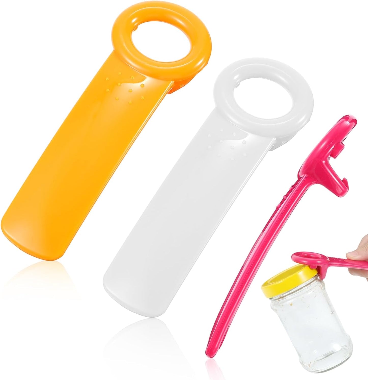 3PCS Jar Key Lid Opener, 5.51-Inch Jar Key for Seniors & Arthritis, Plastic Can Opener, Church Key Design for Sealed Lids (Rose Red, White and Orange)