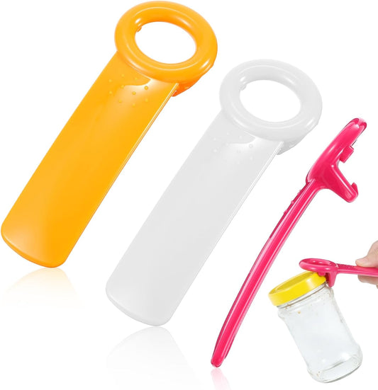3PCS Jar Key Lid Opener, 5.51-Inch Jar Key for Seniors & Arthritis, Plastic Can Opener, Church Key Design for Sealed Lids (Rose Red, White and Orange)