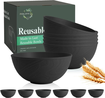 Wheat Straw Bowls Set with Lids, Unbreakable 40 OZ Cereal Bowls Set of 4, Salad Container for Lunch, Microwave & Dishwasher Safe Bowl Set for Kitchen, Picnic, RV, Camping, Multi