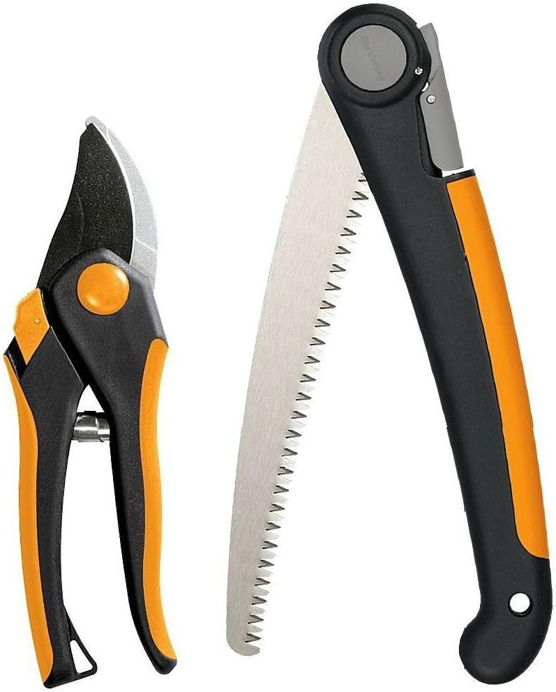 Fiskars Bypass Pruning Shears, 5/8" Cut Capacity Gardening Scissors, Self-Cleaning Sap Groove Prevents Sticking, Non-Slip Grip for Cutting Stems & Branches, Sharp Steel Blades w/ Low-Friction Coating