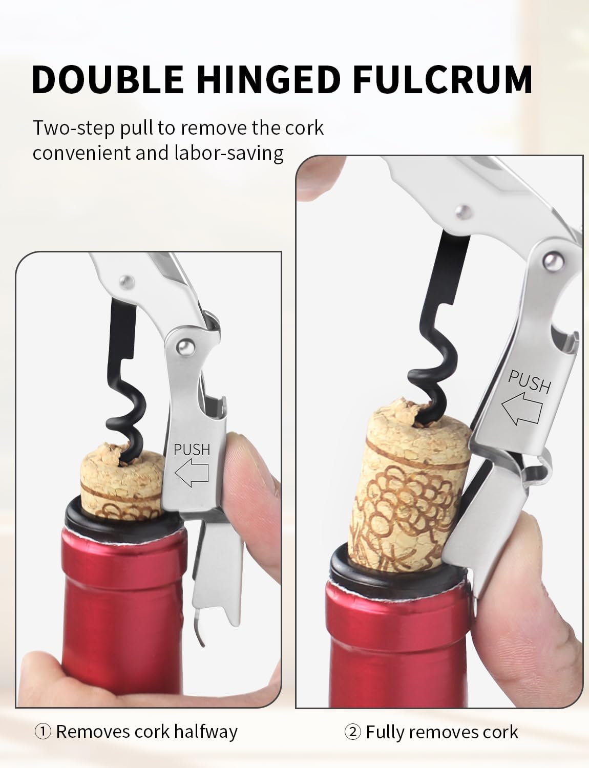 CORKAS Wine Key - Professional Handcrafted Heavy Duty Waiter Corkscrew, Compact Wine Opener with Double Hinged, Foil Cutter and Bottle Opener, Gifts for Servers, Sommelier, Bartenders - Red
