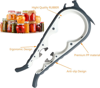 Jar Opener, 5 in 1 Multi Function Can Opener Bottle Opener Kit with Silicone Handle Easy to Use for Children, Elderly and Arthritis Sufferers (Apple Red）