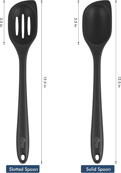 HOTEC 446°F Heat Resistant Silicone Cooking Spoon Spatula, BPA Free Large Kitchen Solid and Slotted Spoons for Mixing, Serving, Scraping, Non-stick, Dishwasher Safe Classic Blue 12.5inch