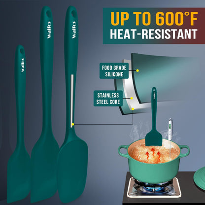 Walfos Silicone Spatula Set of 5 - (600°F) High Heat Resistant Kitchen Scraper Spatulas, One-Pieces Seamless Design, Perfect for Cooking Mixing & Baking - BPA Free and Dishwasher Safe,black