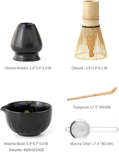 TANG PIN Matcha Set - Match Bowl and Whisk, 15 OZ, Matcha Scoop | Matcha Whisk Stand (Chasen Holder) - 4pc Perfect Matcha Kit for Matcha Tea Ceremony (Mottled Green)