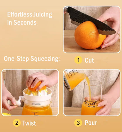 Manual Citrus Juicer with Rotating Crank-500ml Large Capacity Hand Press for Lemon Orange Lime Grapefruit | Max Extraction,Ergonomic Handle for Effortless Squeezing,Dishwasher Safe & Compact Storage