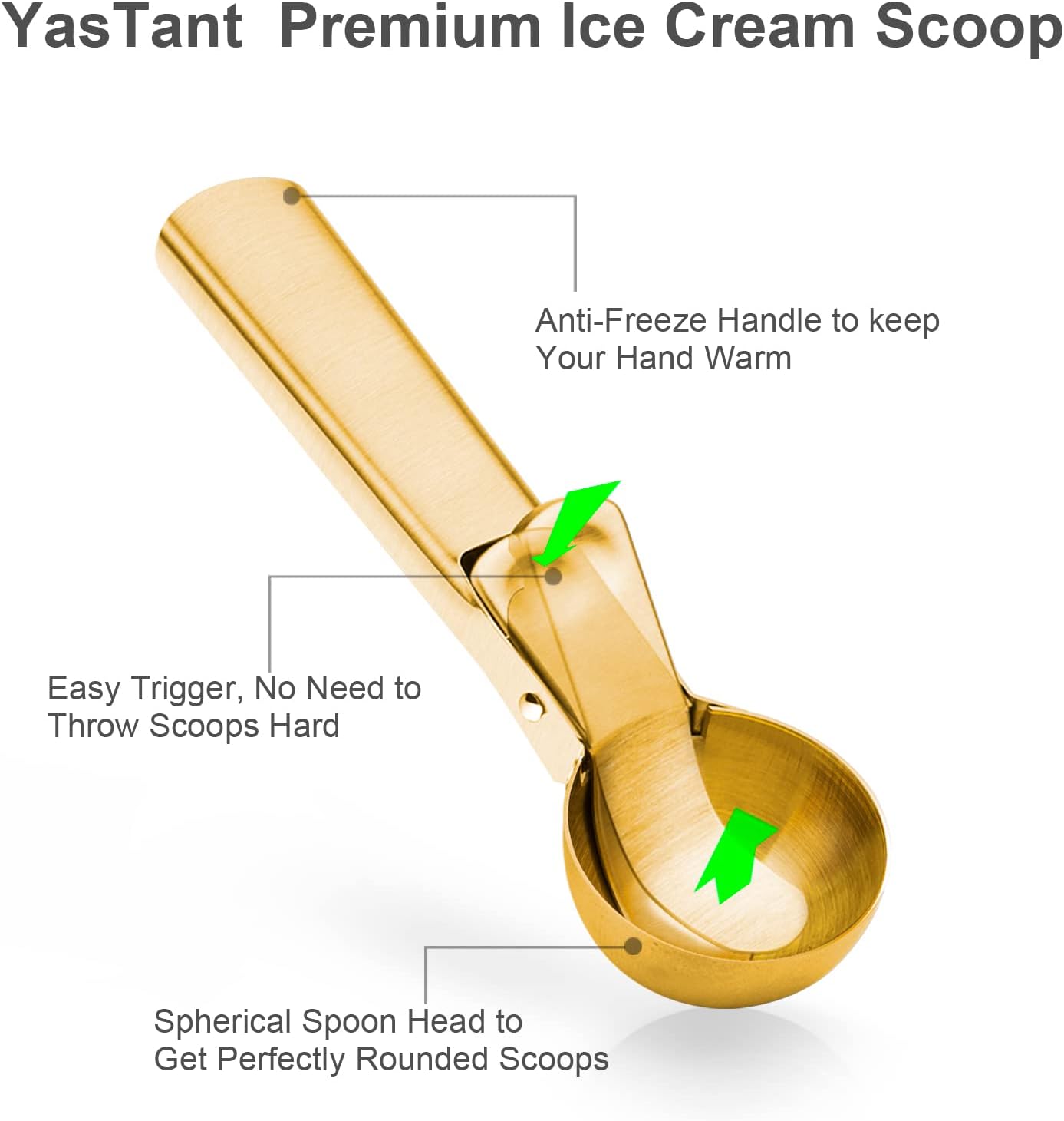 Premium Ice Cream Scoop with Trigger Ice Cream Scooper Stainless Steel, Heavy Duty Metal Icecream Scoop Spoon Dishwasher Safe, Perfect for Frozen Yogurt, Gelatos, Sundaes, Medium Silver