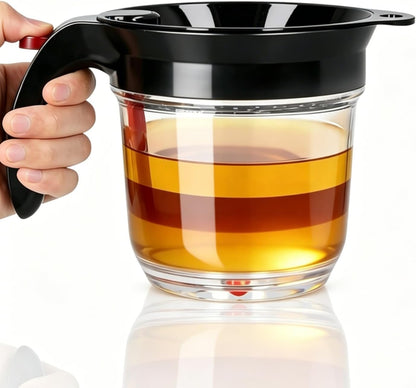 Fat Separator with Bottom Release, Kitchen Grease Strainer Measuring 4 Cup Gravy Separator with Oil Strainer Oil Grease Measuring Cup for Cooking, Healthier Gravy, Soup