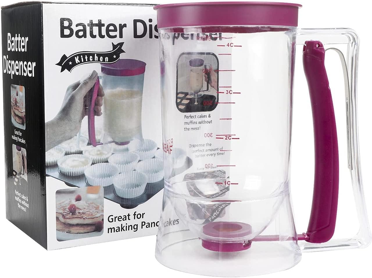 Pancake Cupcake Batter Dispenser for Waffles, Muffin Mix, Crepes, Cake Purple