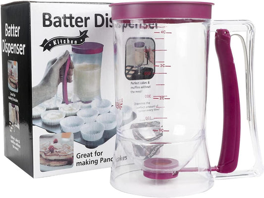 Pancake Cupcake Batter Dispenser for Waffles, Muffin Mix, Crepes, Cake Purple