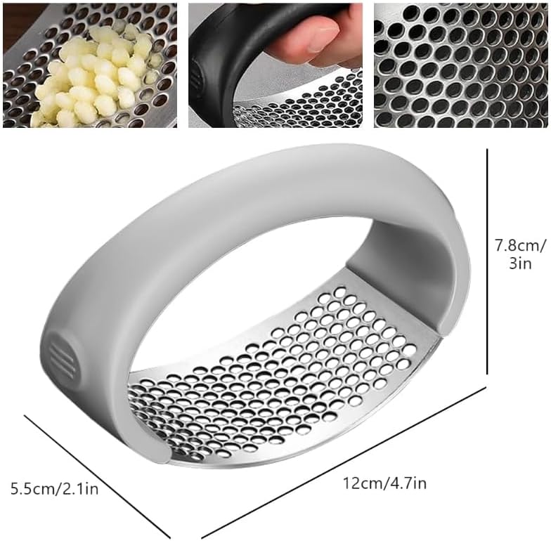 Garlic Press Rocker, Portable Manual Stainless Steel Garlic Press Rocker Crusher Masher with Garlic Peeling Drum for Home Kitchen Utensils (2 PCS)