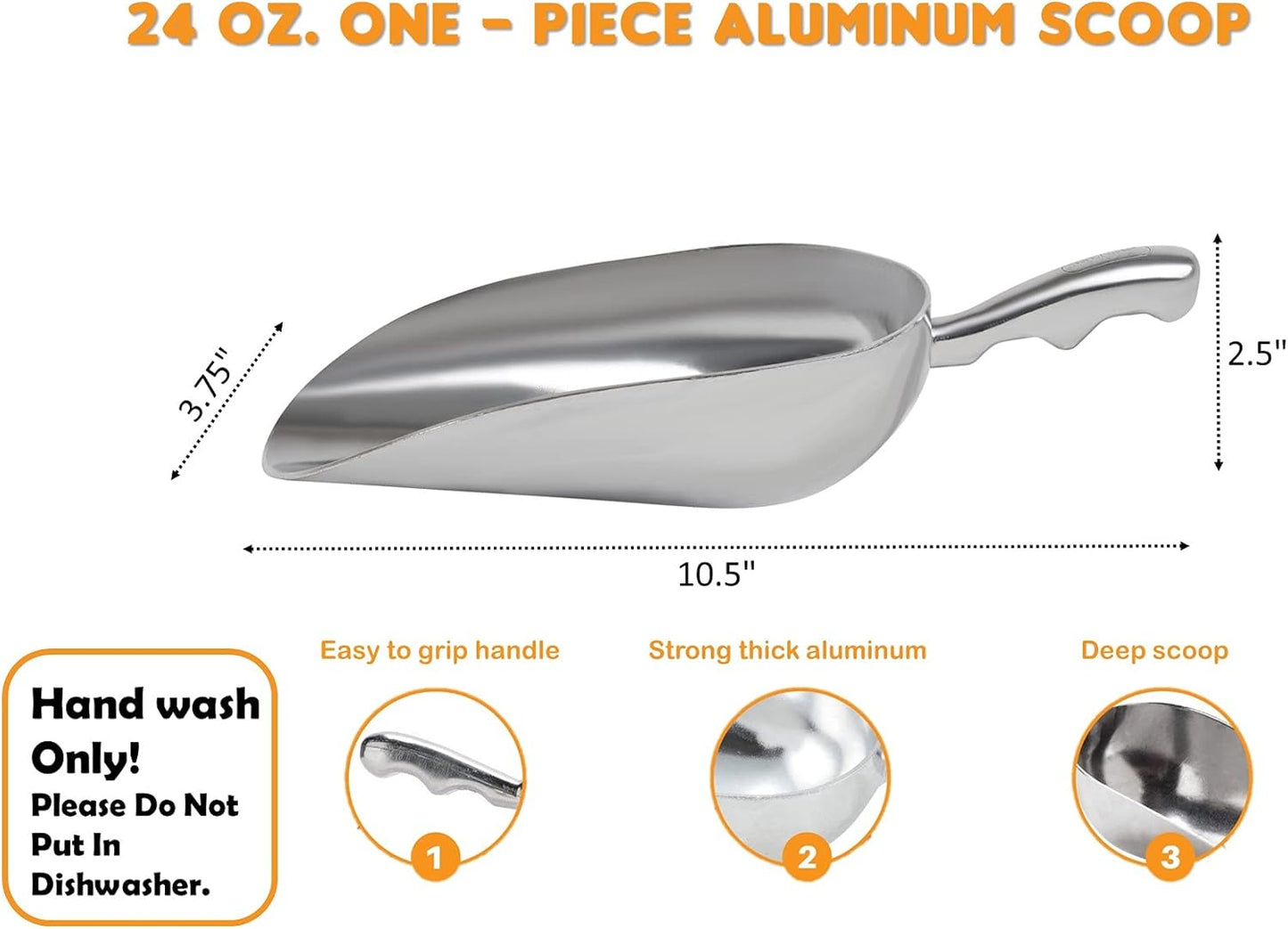 Cast Aluminum Utility Scoop, 5-Ounce - Round Bottom, Small ice scoop For Multi-Purpose Use, With Finger Groove Handle (Hand Wash Only) 5 oz.