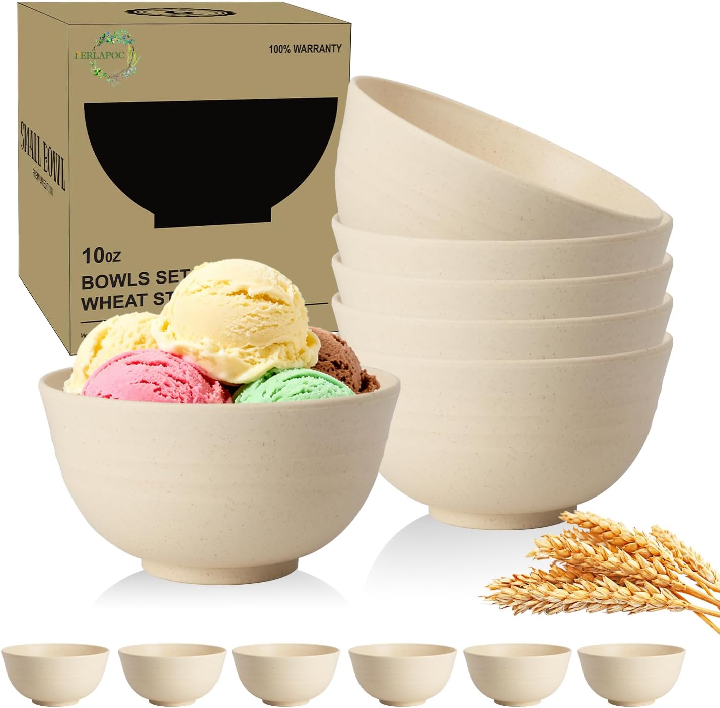 Wheat Straw Bowls Set with Lids, Unbreakable 40 OZ Cereal Bowls Set of 4, Salad Container for Lunch, Microwave & Dishwasher Safe Bowl Set for Kitchen, Picnic, RV, Camping, Multi