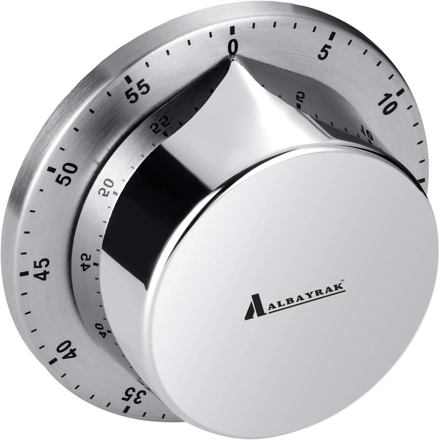 Albayrak Kitchen Timer, Chef Cooking Timer Clock with Loud Alarm, No Batteries Required, 100% Mechanical - Magnetic Backing, Exquisite Stainless Steel Body - Countdown Reminder - Silver 1Pack