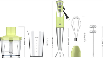 Immersion Hand Blender, UTALENT 5-in-1 8-Speed Stick Blender with 500ml Food Grinder, BPA-Free, 600ml Container,Milk Frother,Egg Whisk,Puree Infant Food, Smoothies, Sauces and Soups - Green
