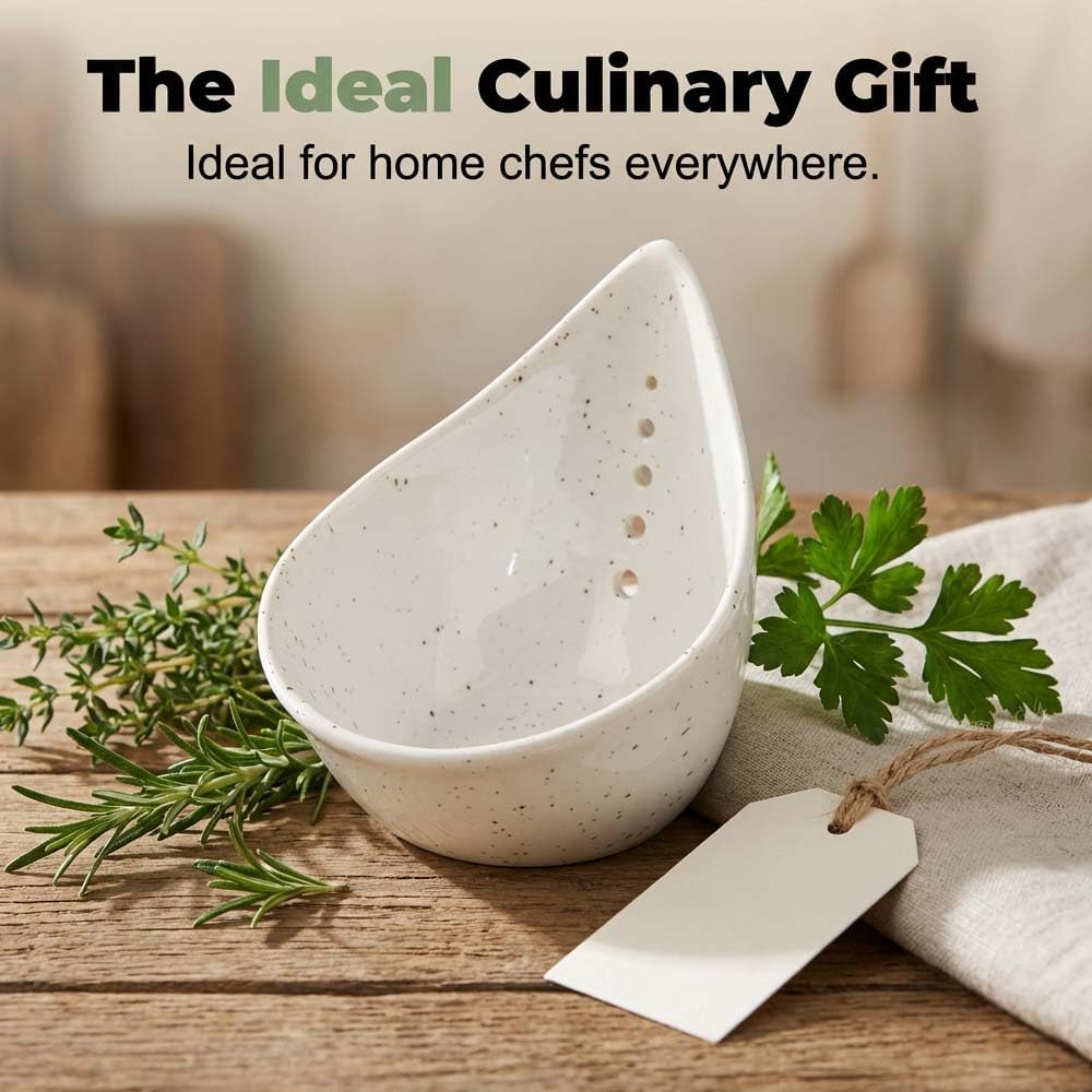 Herb Stripper Bowl, 2026 NEW Ceramic Herb Peeling Bowl with Multi-Size Holes, Pottery Leaf Stripping Tool for Kitchen, Fast Herb Removal for Kale, Basil, Rosemary, Cilantro, Parsley (White)