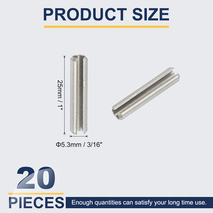 PATIKIL Slotted Spring Pin, 50 Pcs 1/8" x 3/4" (3.2mm x 20mm) 304 Stainless Steel Split Roll Pins Spring Dowel for Home Improvement Automotive Machine Repair, Silver - Colors A