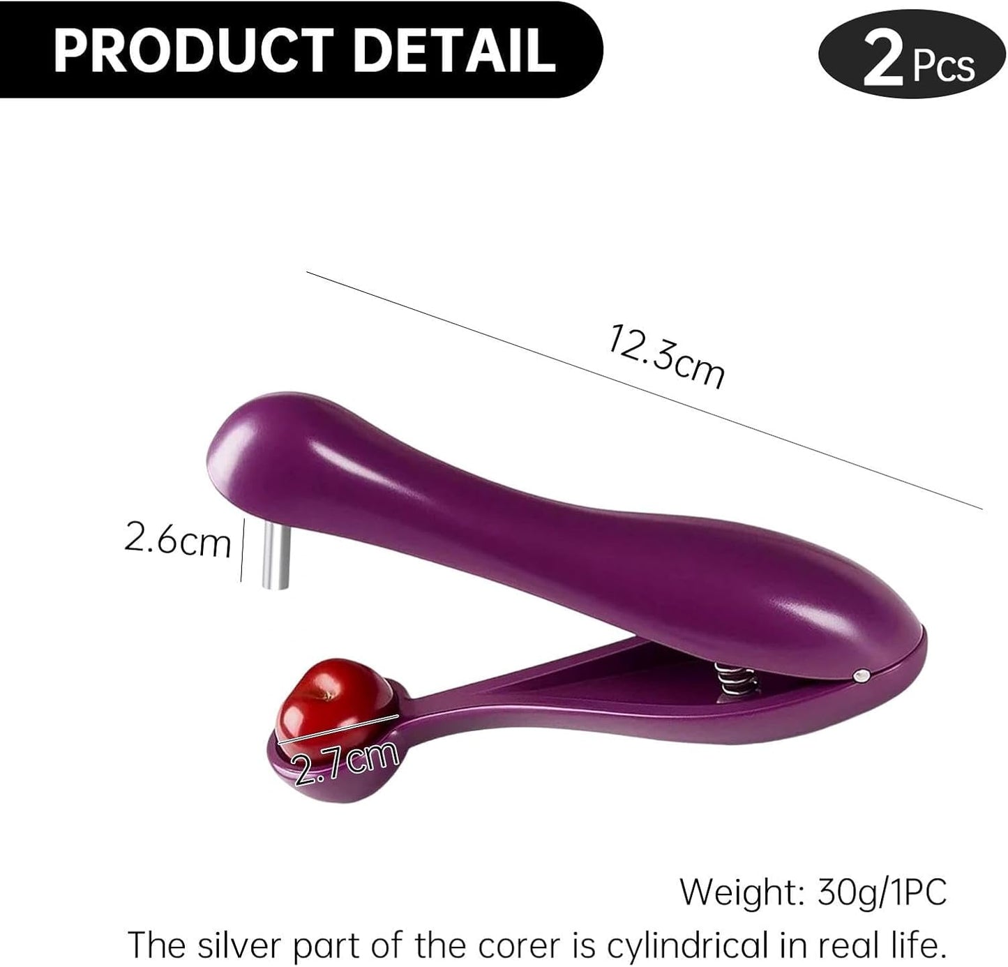2 Purple Cherry Pitters, Cherry Stoner Remover, Efficient Cherry Pitter Tool for Baking, Jam-Making, Fruit Snacks Preparation, Compact and Portable for Kitchen and Picnics