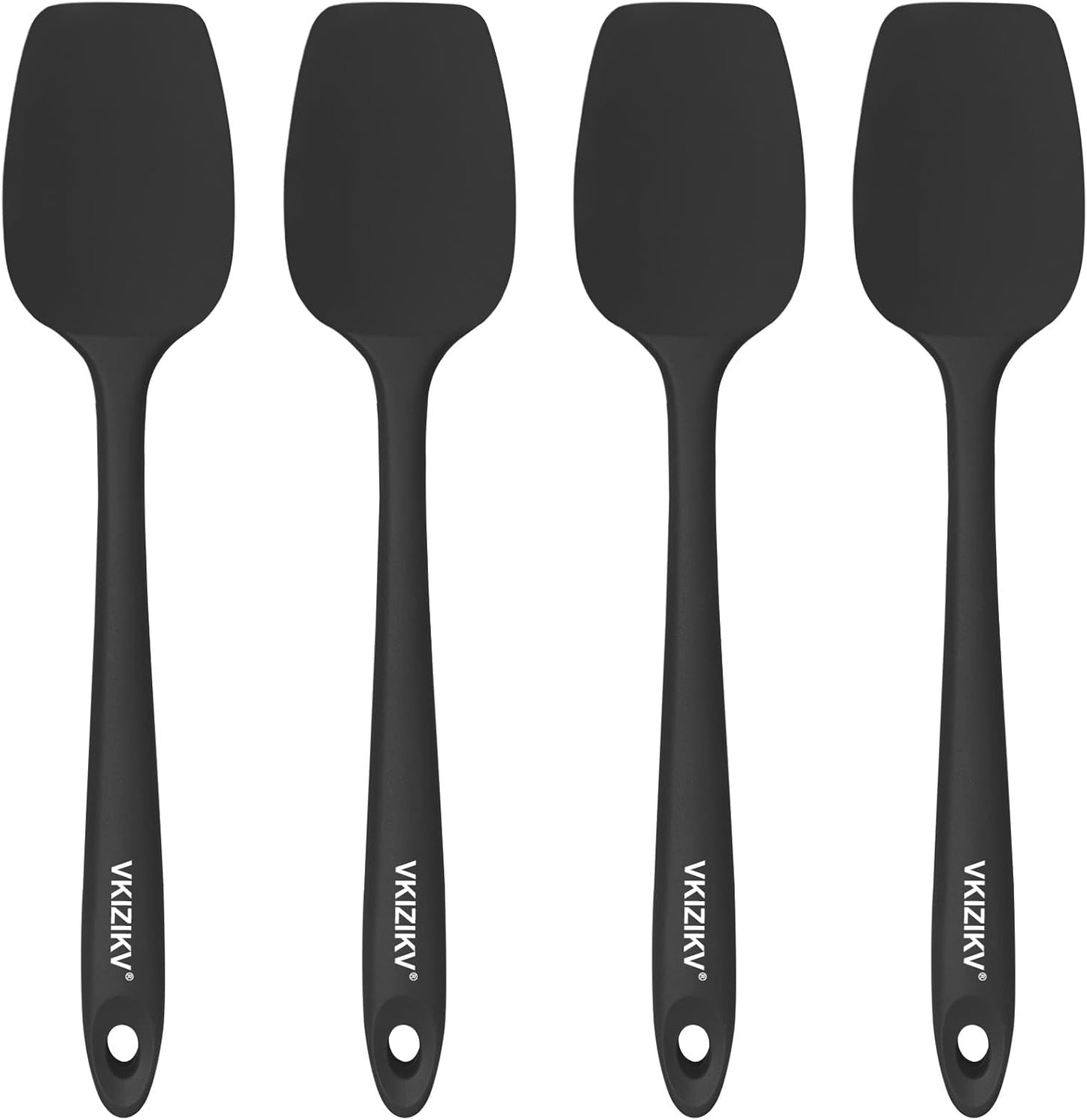 4 Pcs Silicone Spoon Spatula Set, 11.4 In, Food Grade Rubber Spatulas for Cooking, Baking, Mixing, 600°F Heat Resistant, Nonstick and Flexible Kitchen Utensils, Seamless Spoonula (Black)