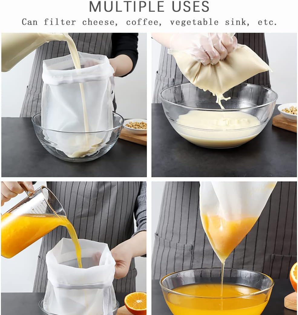 4PCS Large Size Fine Mesh Nylon Strainer For Kitchen，CheeseCloth For Straining With Handle Strainers ,Extra Fine Mesh Strainer Cheese Cloths Bulk Sieve For Cooking Kitchen Tools For Straining