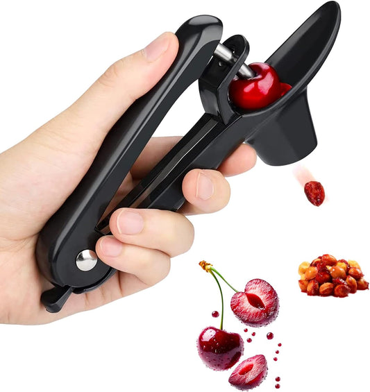 Cherry Pitter-Jusanice Stainless Steel Cherries Corer Pitters Tool with Hand-held Push Design, Save Time & Space for Making Cherry Jam with Lock Design (Black)