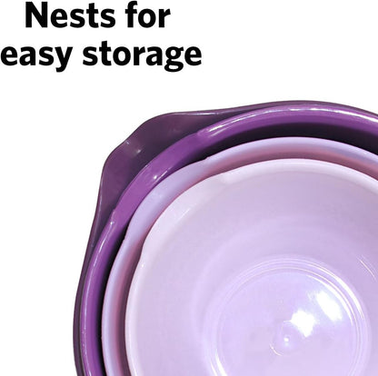 Glad Mixing Bowls with Pour Spout, Set of 4 - Nesting Plastic Bowls (1.2qt, 1.9qt, 2.8qt, and 3qt with Handle) - Non Slip Base, Dishwasher Safe Kitchen Cooking and Baking Supplies, Grey
