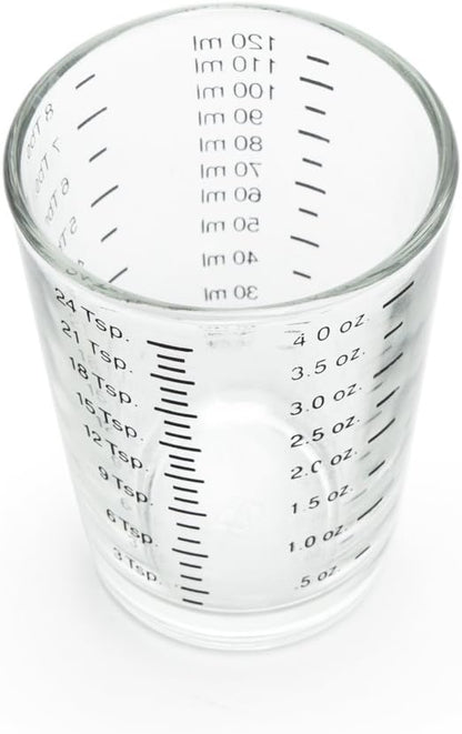 Fox Run Mini Multi-Purpose Liquid and Dry Measuring Shot Glass, Set of 2, 4-Ounce Cups, Clear, Small