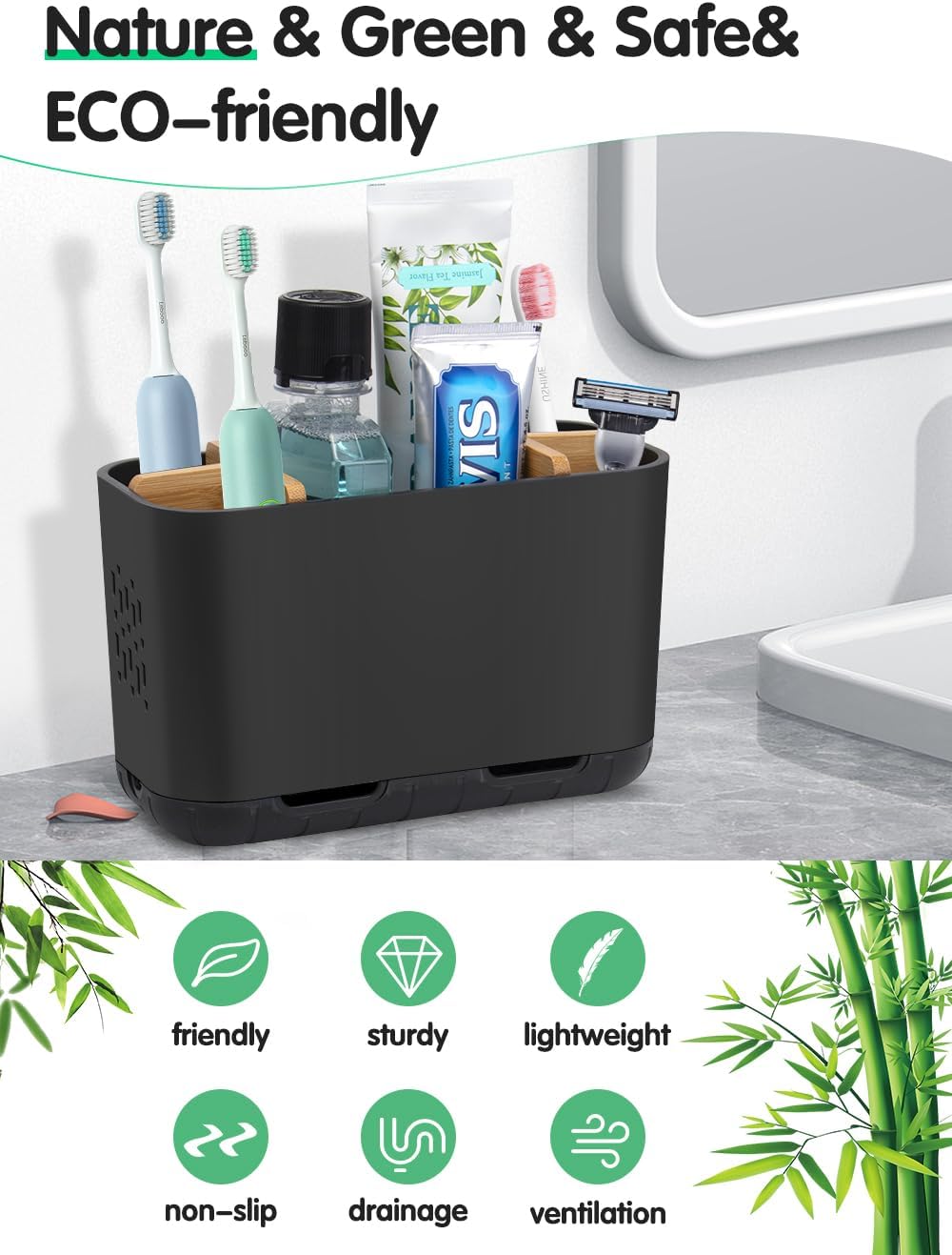 GFWARE Toothbrush Holders for Bathrooms, 5 Slots Bamboo Toothbrush Holder Kids Electric Toothbrush Holder and Toothpaste Holder for Bathroom Countertop Accessories Storage, Marble Toothbrush Organizer
