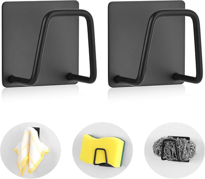 Luckyiren 2-Pack Stainless Steel Sponge Holder for Kitchen Sink - Rustproof Brushed SUS304 Sponge Caddy Organizer, Wall/Surface Mount, Drainage Design, Clutter-Free Storage