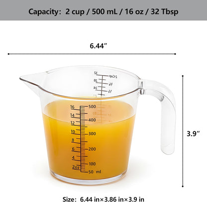 Laser-Etched Measuring Cup Set, 8 oz & 16 oz Clear Plastic Liquid Measuring Cups, Permanent oz/cup/Tbsp/mL Markings, Food-Grade for Baking & Cooking
