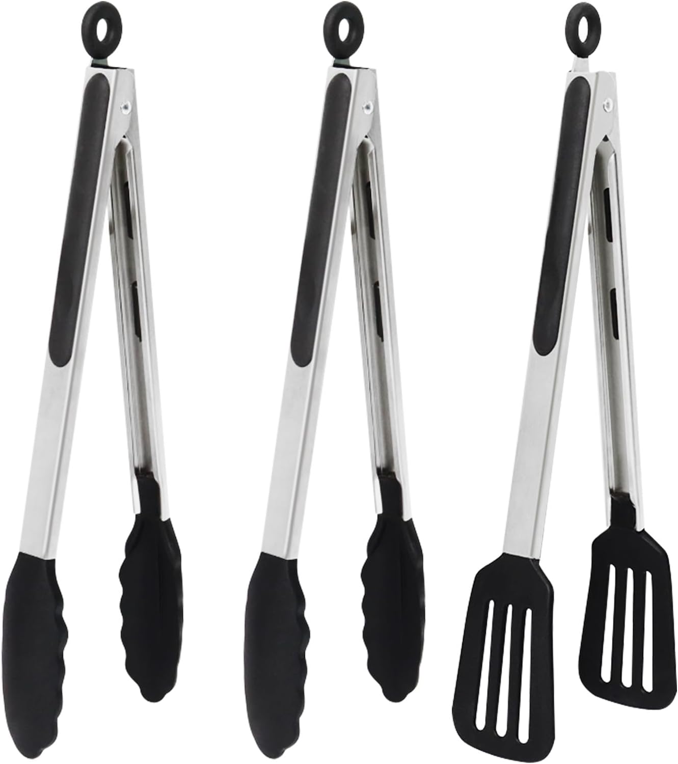 Mini Silicone Serving Tongs Set of 3, Small Kitchen Tongs (7 inch) with Silicone Tips and Stainless Steel Handle, Cooking Tongs for Salads, Pasta, Steaks, Vegetables