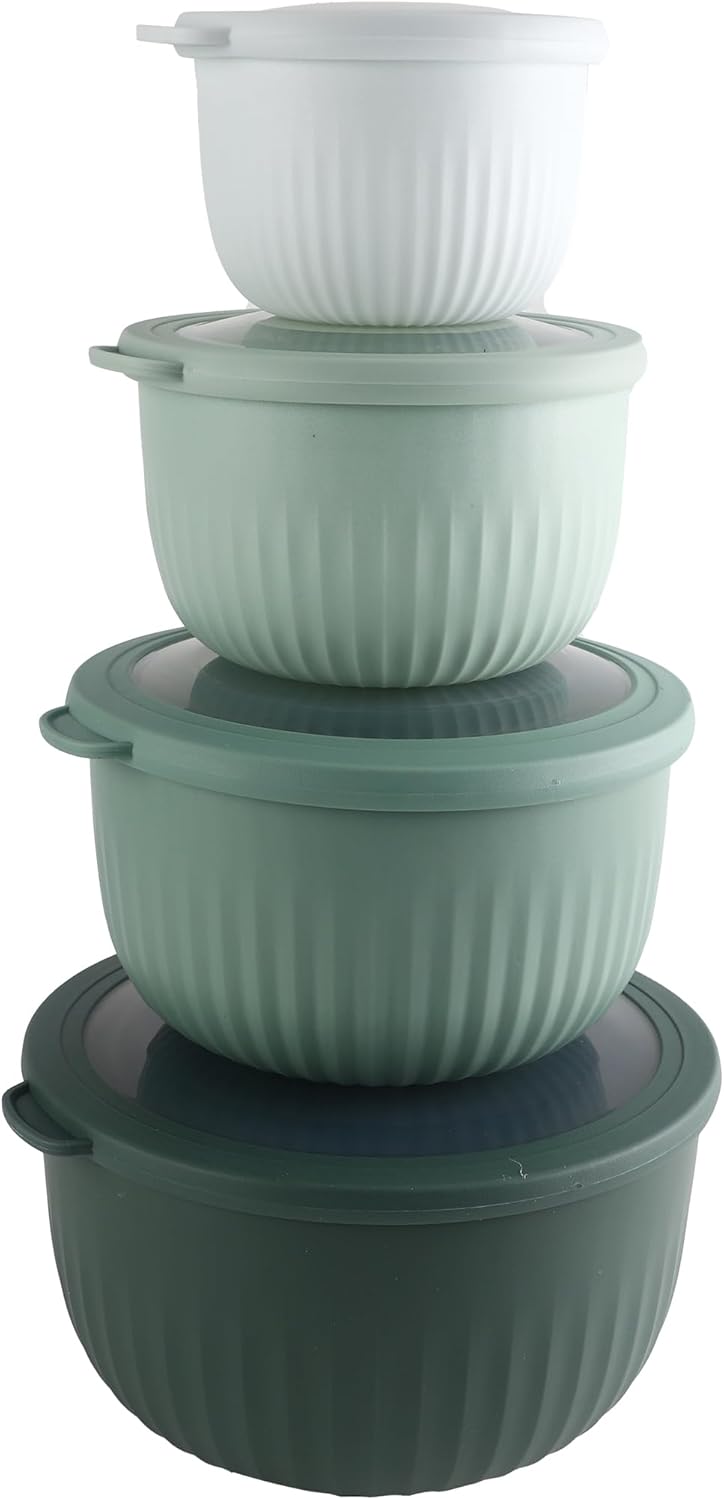 COOK WITH COLOR Prep Bowls with Lids- Wide and Deep Nesting Plastic Small Mixing Bowl Set with Lids, 8 Piece Set - Wide Bowls, Blue