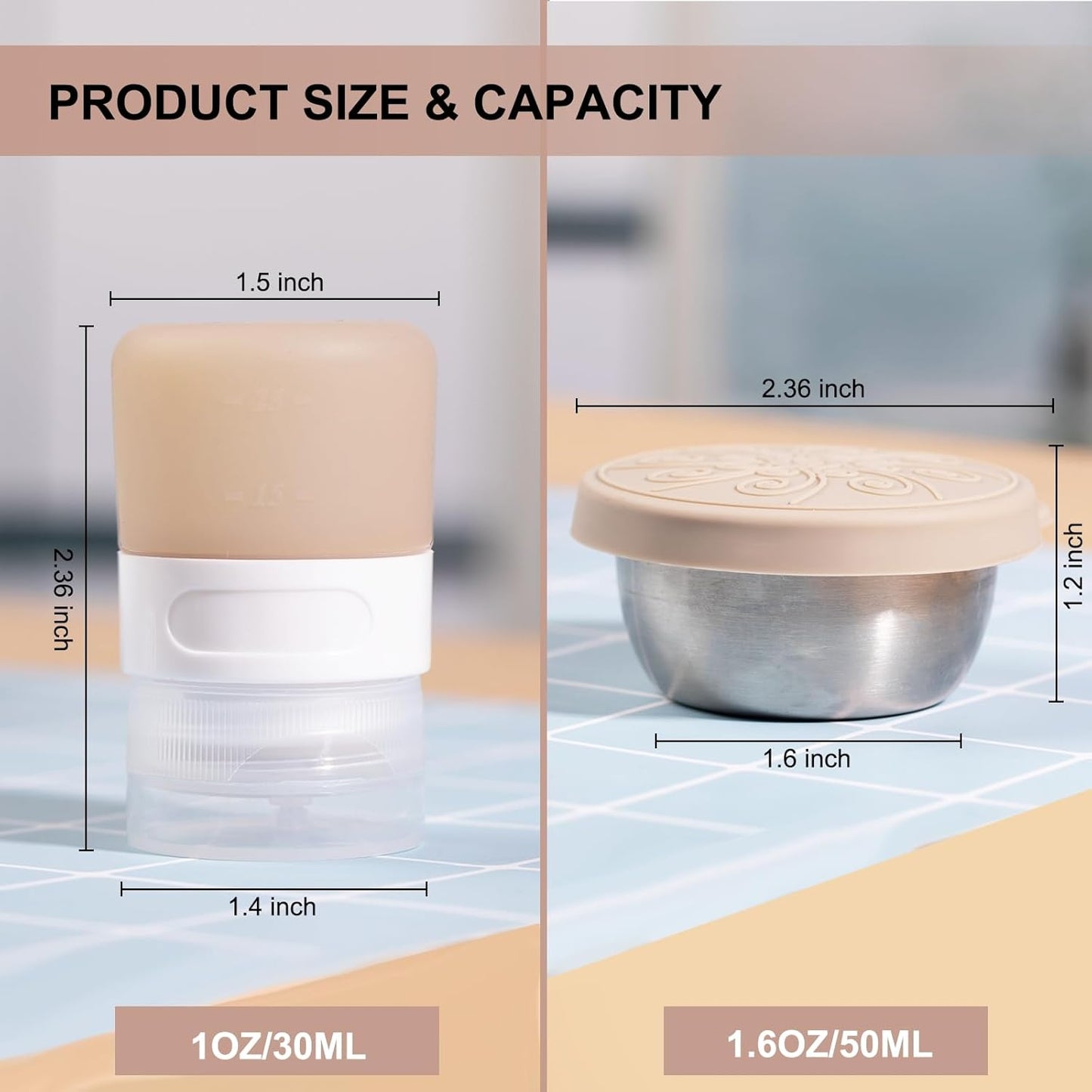 MICEBAY 8-Pack Salad Dressing Container To Go, 2-oz Silicone Small Condiment Squeeze Bottles and 1.6 oz Stainless Steel Sauce Containers Cups, Leakproof Condiment Containers with Lids for Lunch Box
