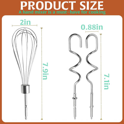 3Pcs Hand Mixer Beaters Dough Hook for Kitchen Aid, Stainless Steel Dough Hook for Kitchenaid Egg Beater Whisk Attachment for Kitchen Aide, Hand Mixer Attachment Restaurant Kitchen Accessories