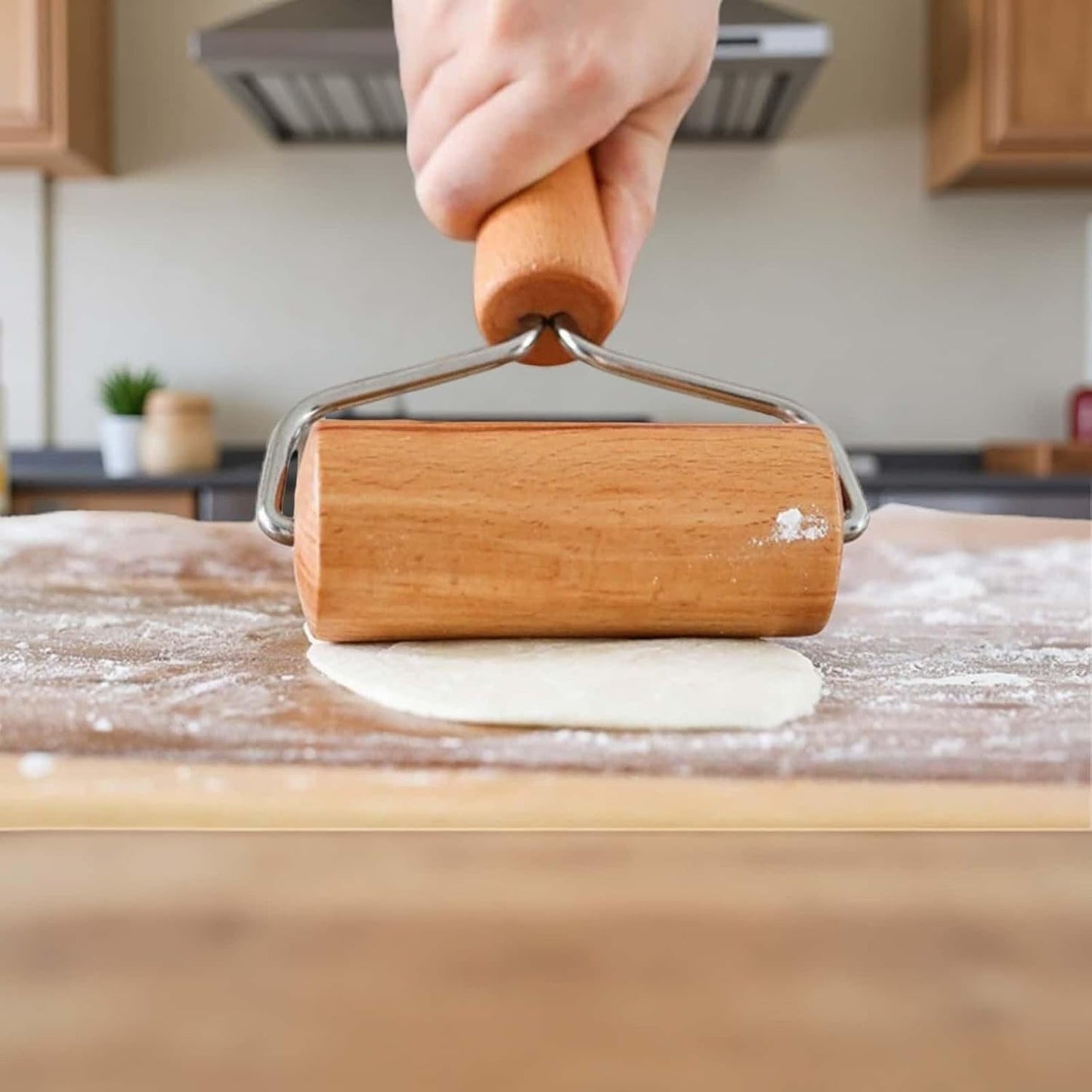 Stainless Steel & Beechwood Rolling Pin with Adjustable Thickness - Ergonomic Dumpling/Pasta Maker、Pizza, Kitchen Tool for Home Chefs, Dishwasher Safe & Rustproof Design (T)