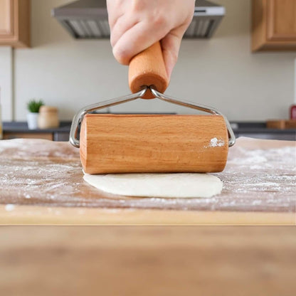 Stainless Steel & Beechwood Rolling Pin with Adjustable Thickness - Ergonomic Dumpling/Pasta Maker、Pizza, Kitchen Tool for Home Chefs, Dishwasher Safe & Rustproof Design (T)