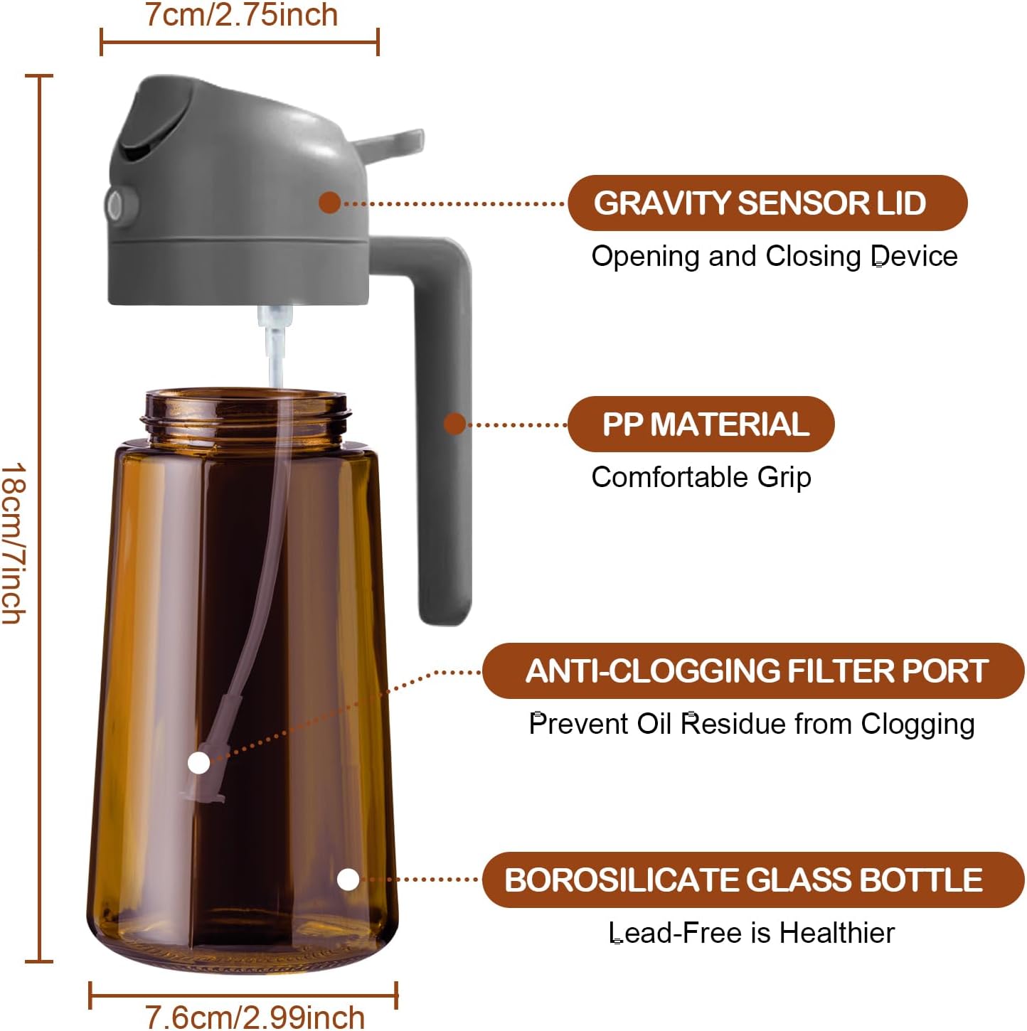 YARRAMATE 16oz/470ml Light Blocking Oil Sprayer for Cooking with Stickers, Food-Grade 2 in 1 Olive Oil Dispenser Bottle for Kitchen, Premium Dark Amber Glass Oil Bottle for Air Fryer, BBQ (Black)